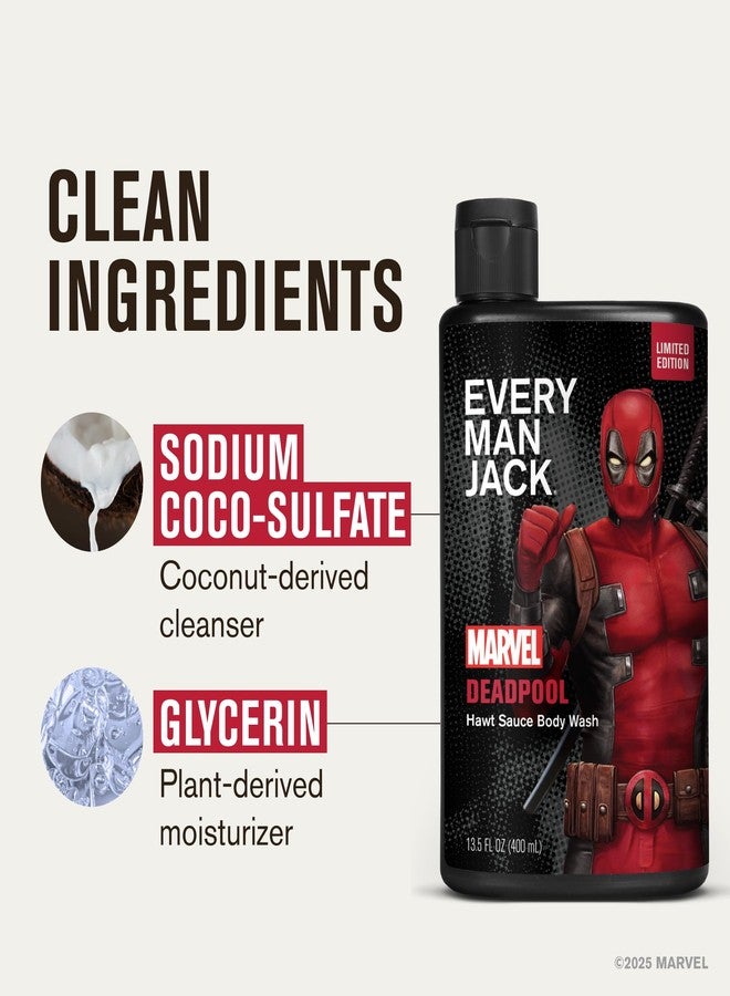 Every Man Jack Deadpool Body Wash Gift for Men – Plant-Based Cleansers & Moisturizers – Paraben & Dye Free – 13.5 fl oz (2 Pack) - Image 3